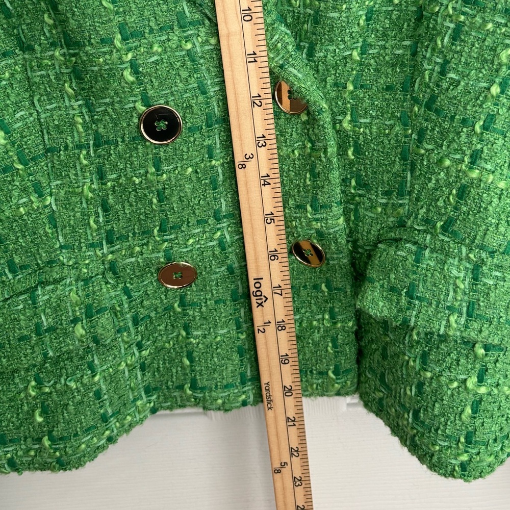 RACHEL ZOE GREEN APPLE TWEED TEXTURED DOUBLE BREASTED BUTTON BLAZER  SZ  L - Picture 11 of 13
